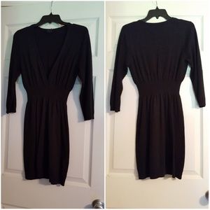 Black V-neck Sweater Dress 3/4 Sleeves